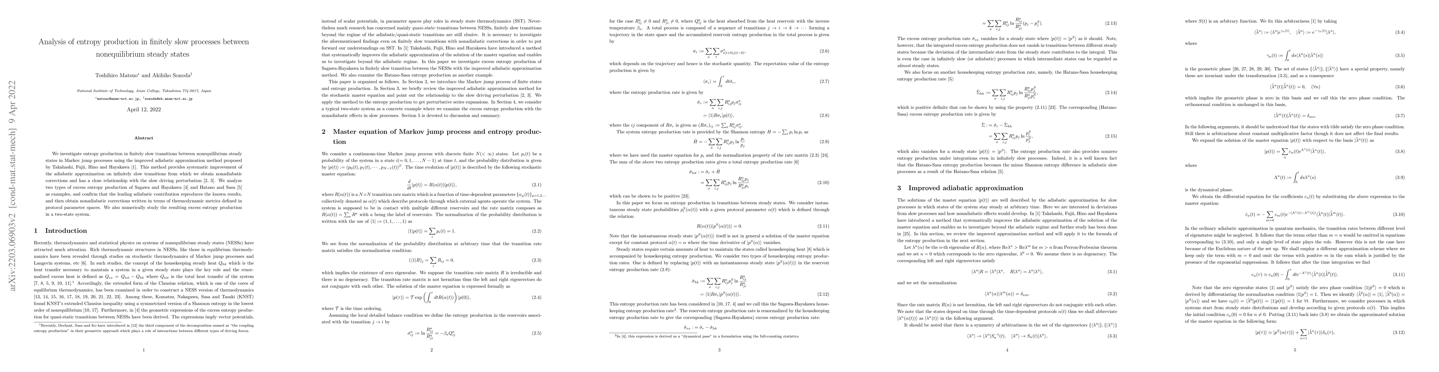 Thumbnail for Analysis of entropy production in finitely slow processes between
  nonequilibrium steady states