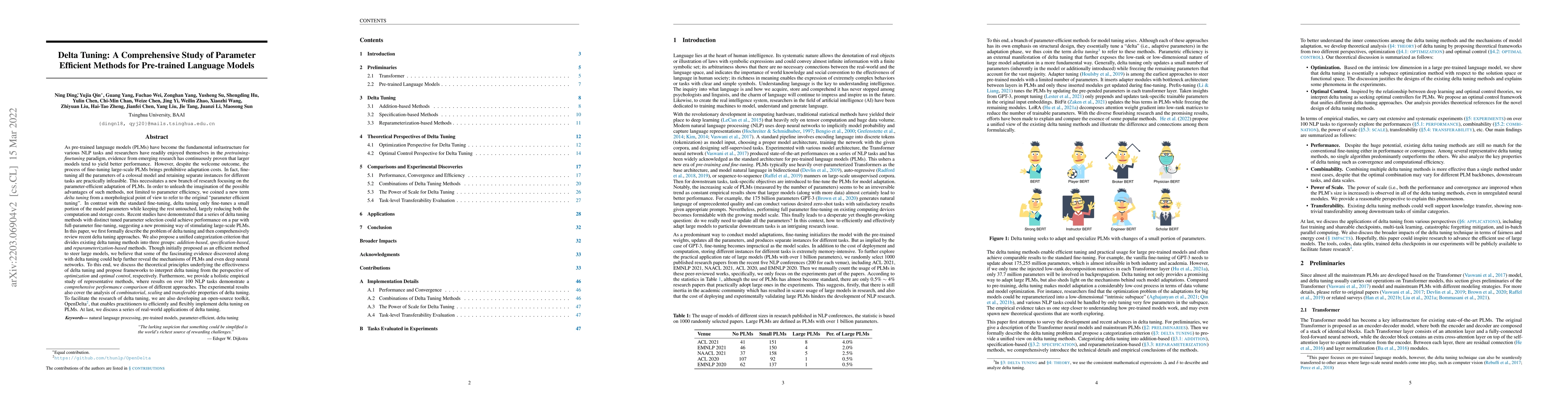 Thumbnail for Delta Tuning: A Comprehensive Study of Parameter Efficient Methods for
  Pre-trained Language Models