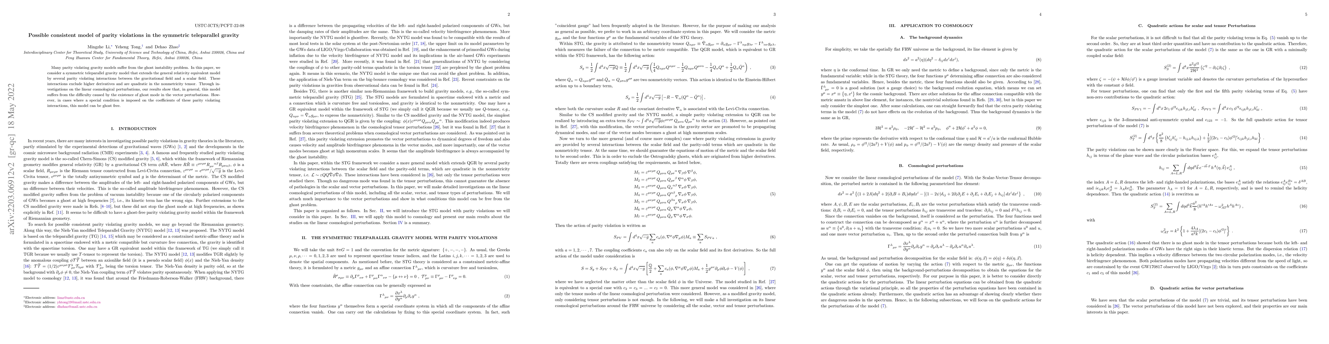 Thumbnail for Possible consistent model of parity violations in the symmetric
  teleparallel gravity