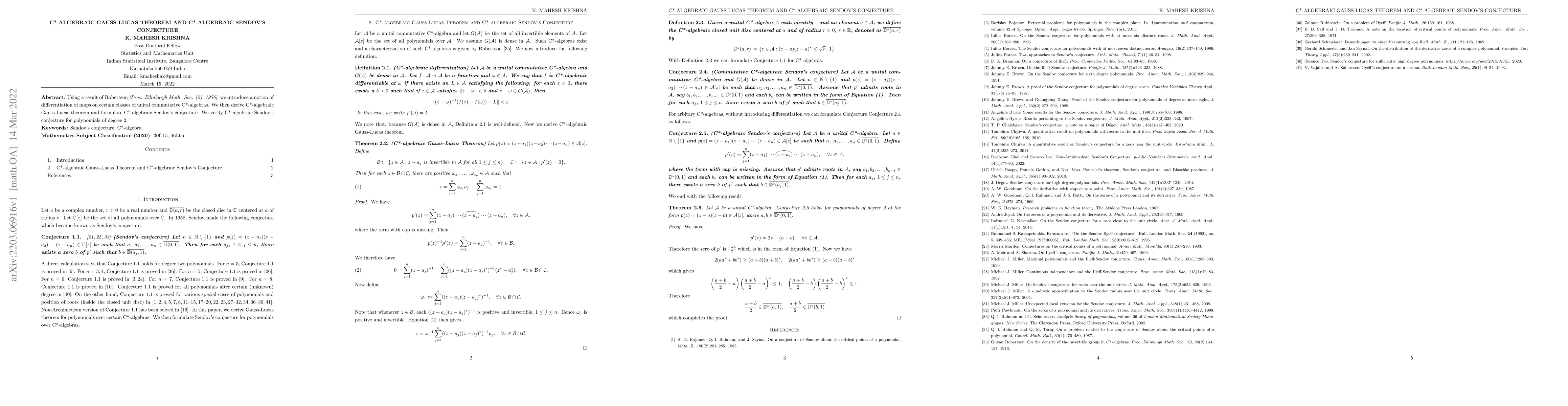 Thumbnail for C*-algebraic Gauss-Lucas Theorem and C*-algebraic Sendov's Conjecture