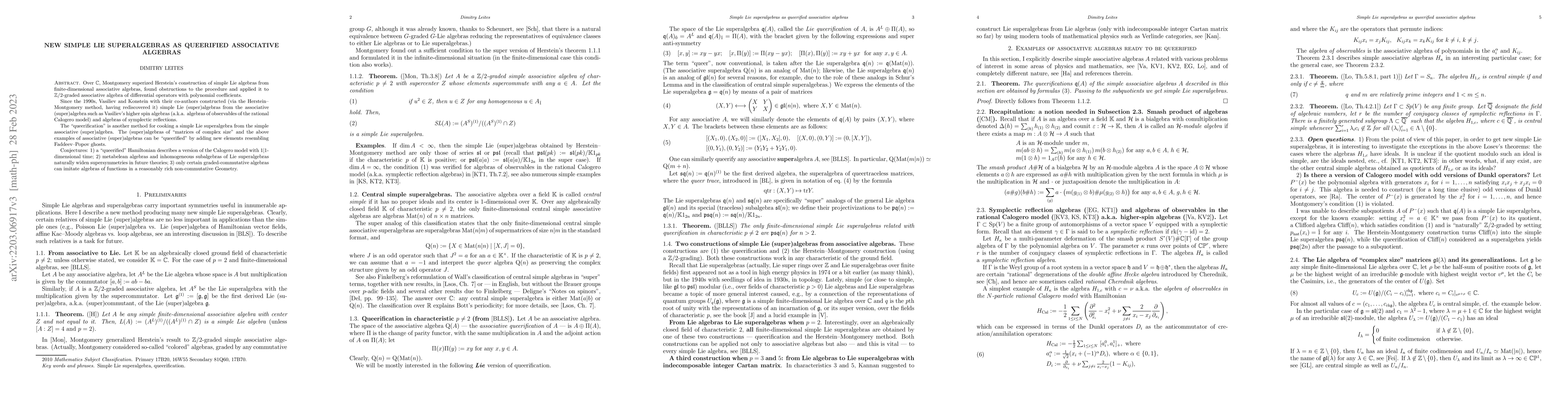 Thumbnail for New simple Lie superalgebras as queerified associative algebras