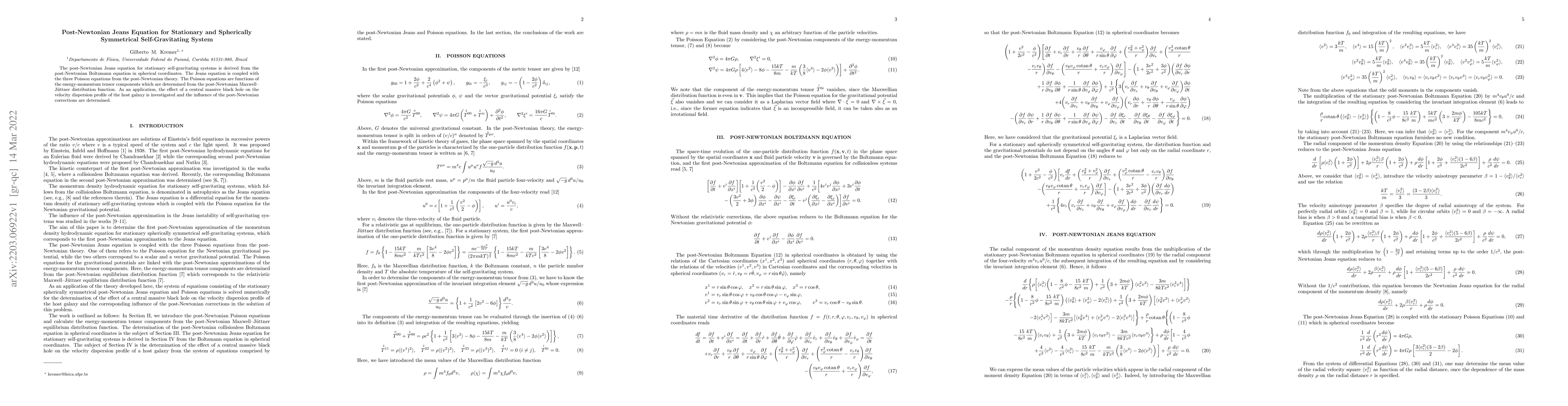 Thumbnail for Post-Newtonian Jeans Equation for Stationary and Spherically Symmetrical
  Self-Gravitating System
