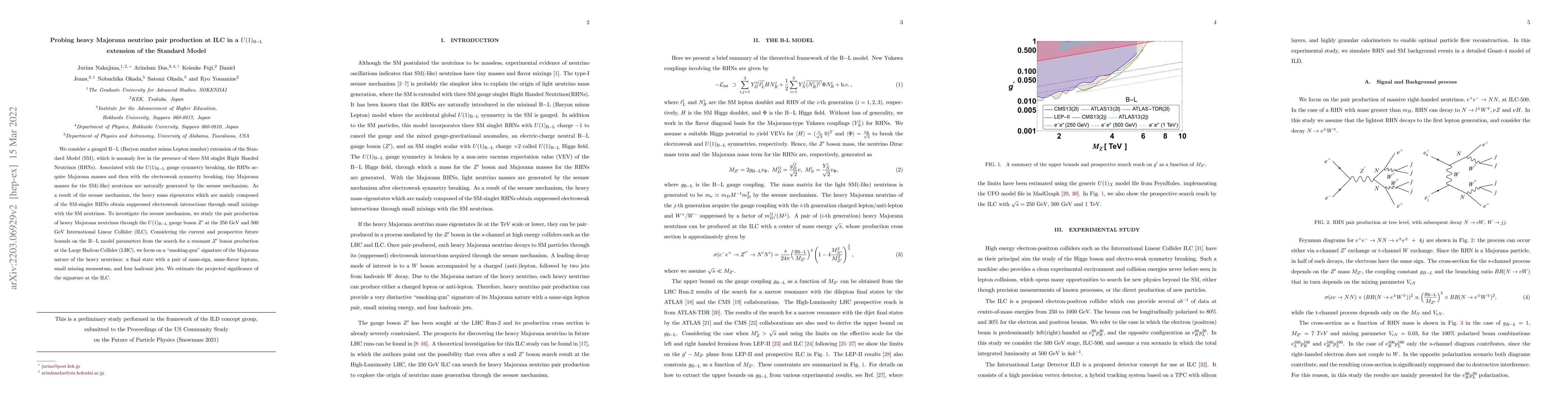 Thumbnail for Probing heavy Majorana neutrino pair production at ILC in a $U(1)_{\rm
  B-L}$ extension of the Standard Model