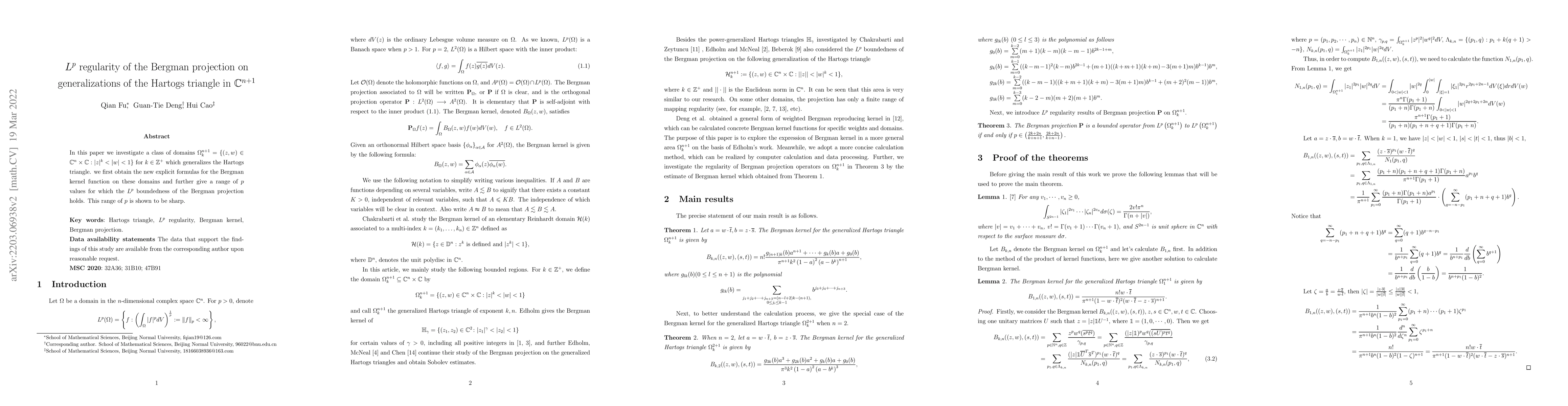 Thumbnail for $L^p$ regularity of the Bergman projection on generalizations of the
  Hartogs triangle in $\mathbb{C}^{n+1}$