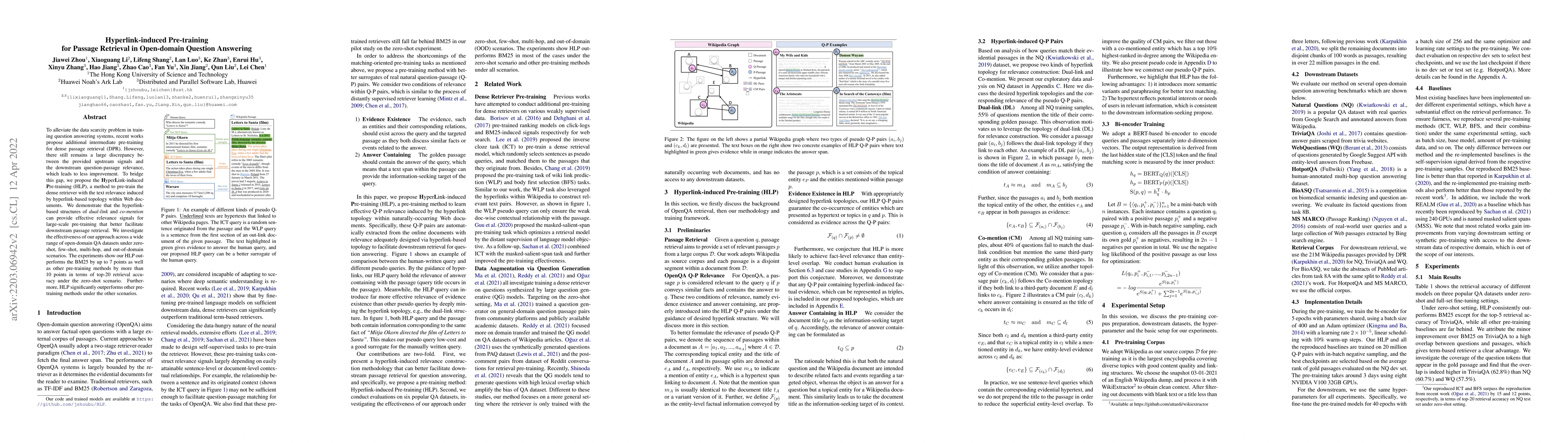 Thumbnail for Hyperlink-induced Pre-training for Passage Retrieval in Open-domain
  Question Answering