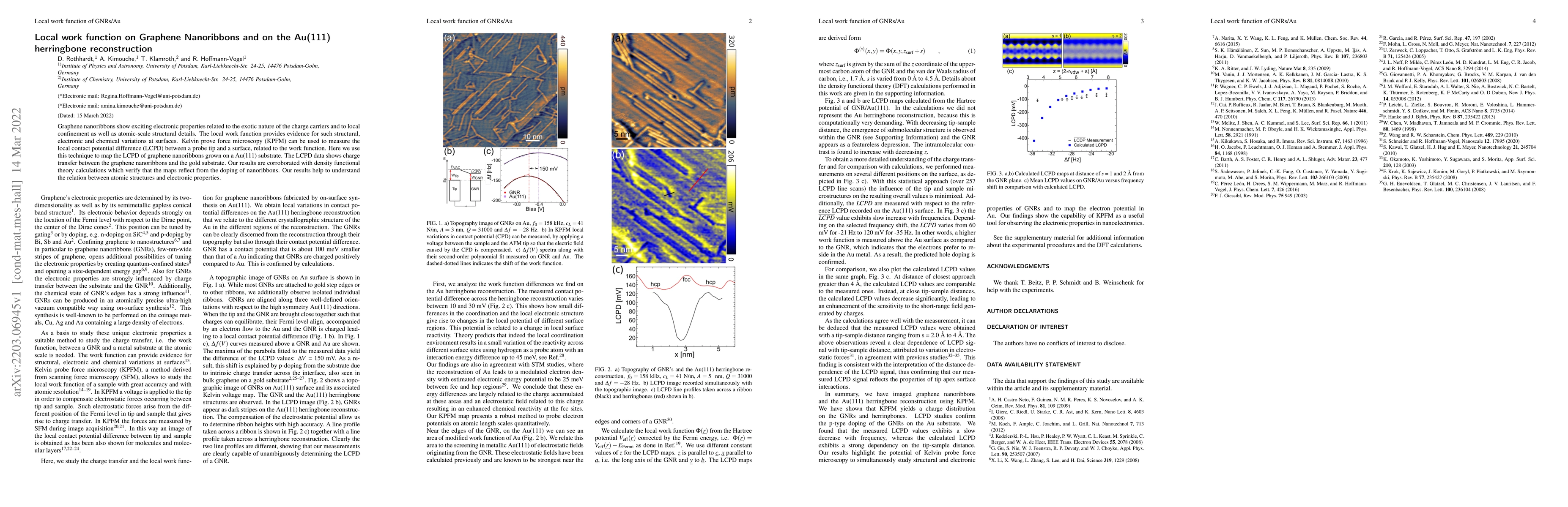 Thumbnail for Local work function on Graphene Nanoribbons and on the Au(111)
  herringbone reconstruction