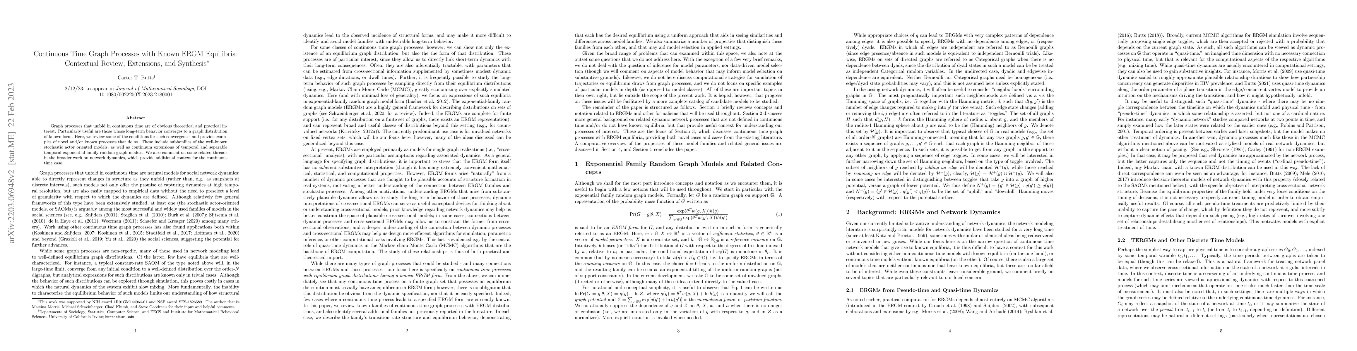 Thumbnail for Continuous Time Graph Processes with Known ERGM Equilibria: Contextual
  Review, Extensions, and Synthesis