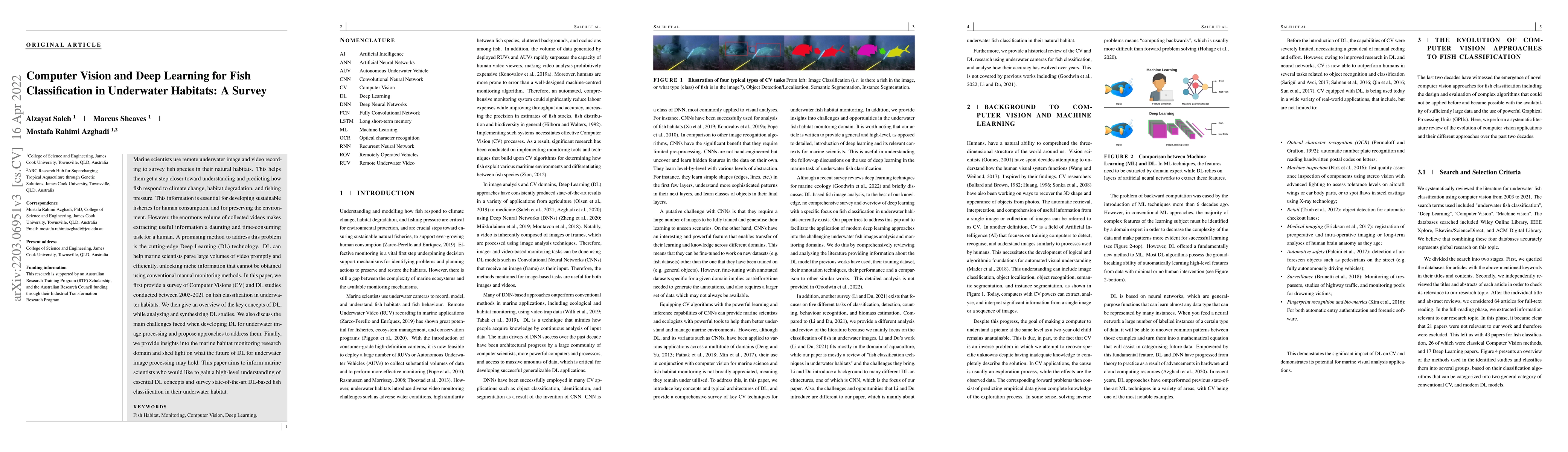Thumbnail for Computer Vision and Deep Learning for Fish Classification in Underwater
  Habitats: A Survey