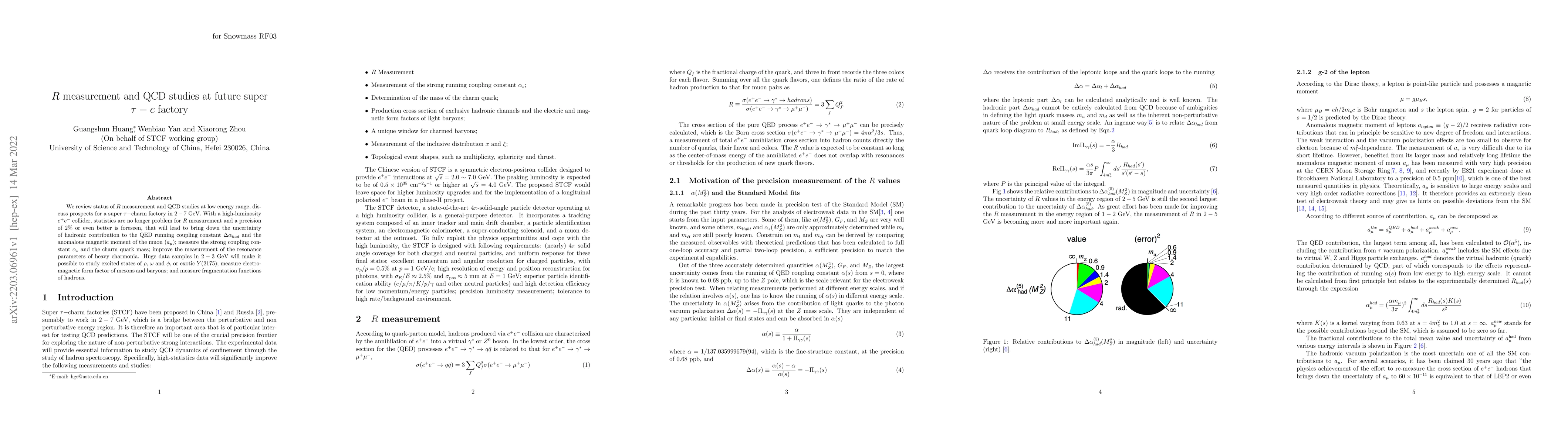 Thumbnail for $R$ measurement and QCD studies at future super $\tau-c$ factory