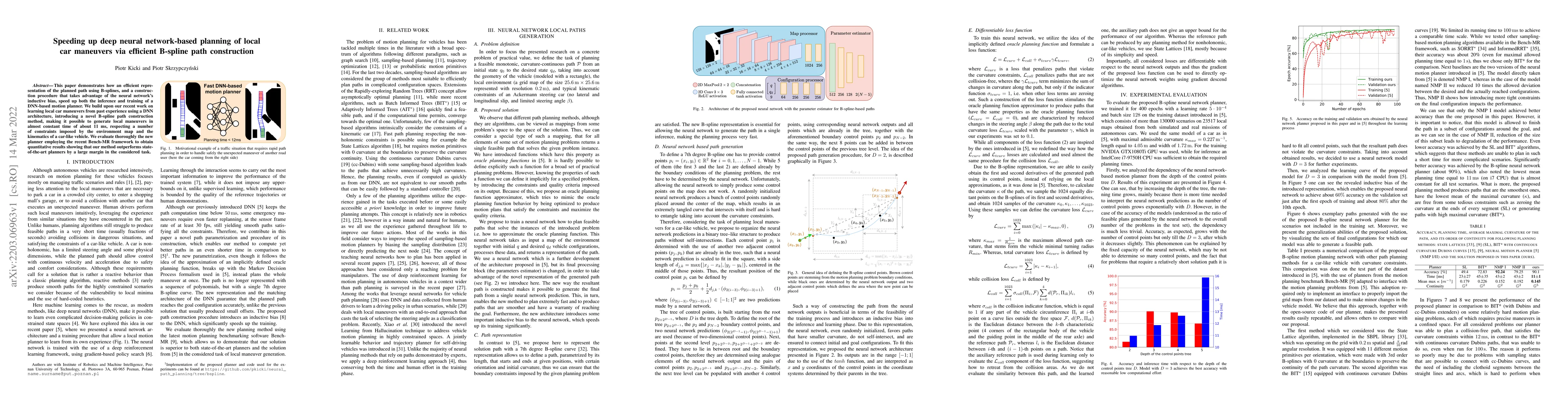 Thumbnail for Speeding up deep neural network-based planning of local car maneuvers
  via efficient B-spline path construction