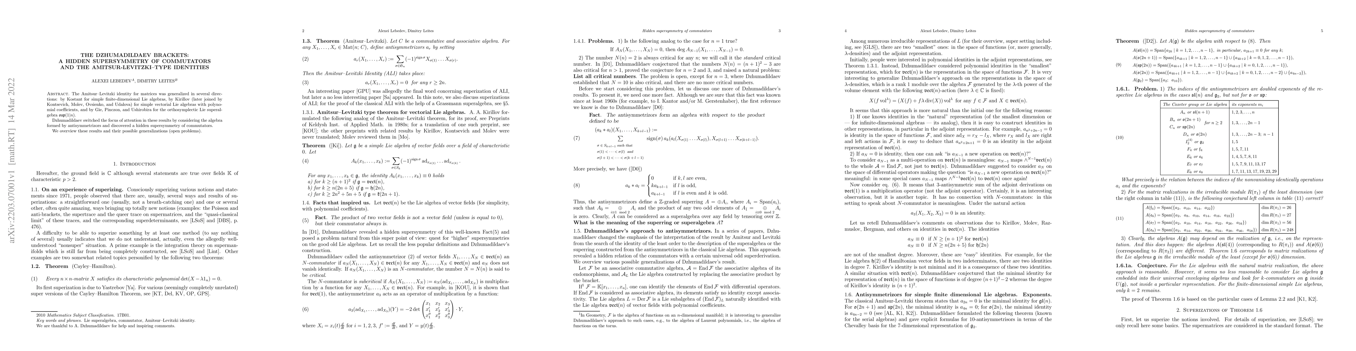 Thumbnail for The Dzhumadildaev brackets: a hidden supersymmetry of commutators and
  the Amitsur-Levitzki--type identities