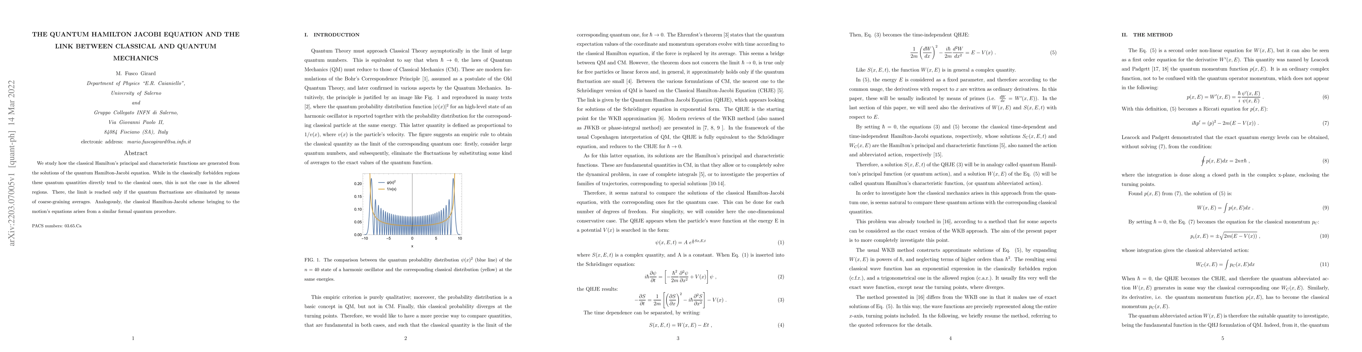 Thumbnail for The quantum Hamilton Jacobi equation and the link between classical and
  quantum mechanics