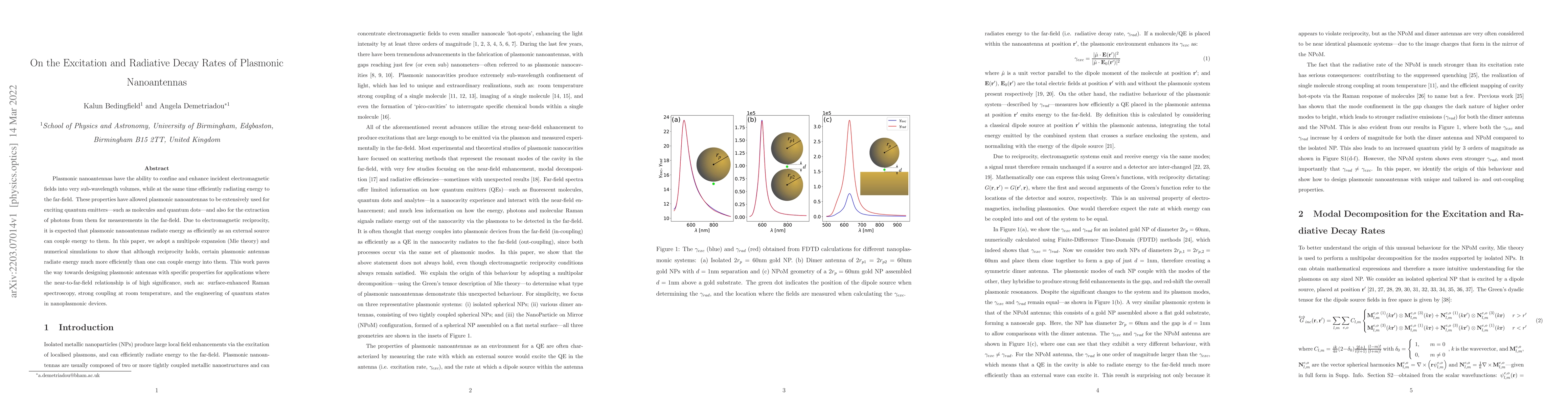 Thumbnail for On the Excitation and Radiative Decay Rates of Plasmonic Nanoantennas