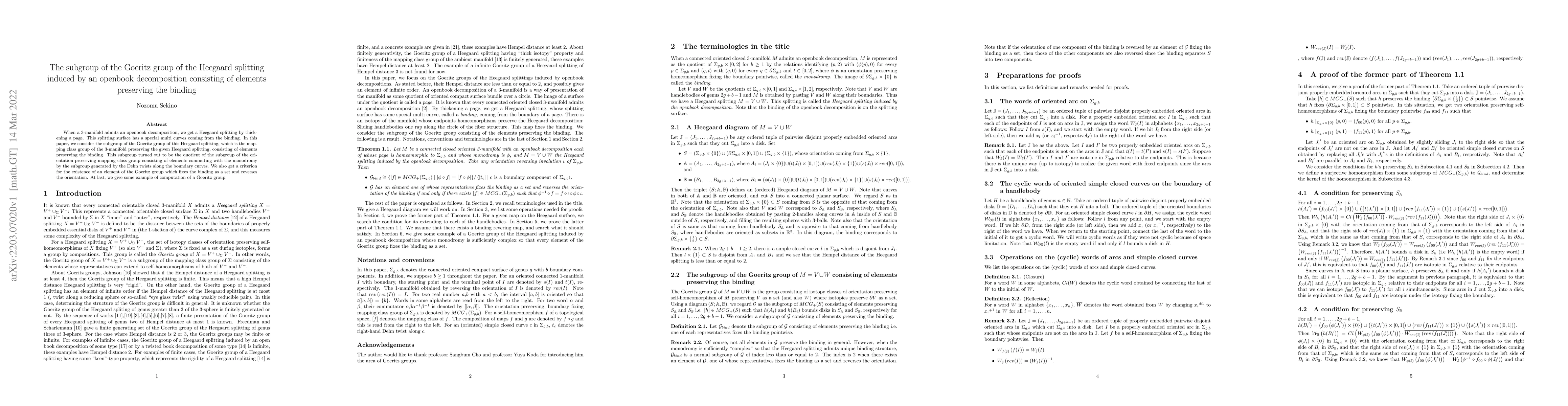 Thumbnail for The subgroup of the Goeritz group of the Heegaard splitting induced by
  an openbook decomposition consisting of elements preserving the binding