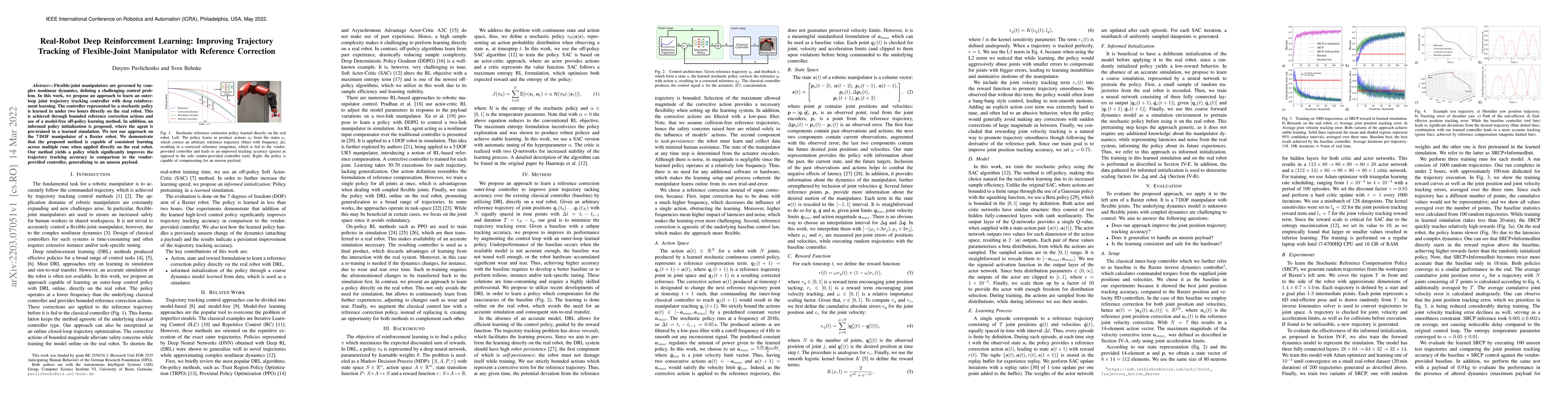 Thumbnail for Real-Robot Deep Reinforcement Learning: Improving Trajectory Tracking of
  Flexible-Joint Manipulator with Reference Correction
