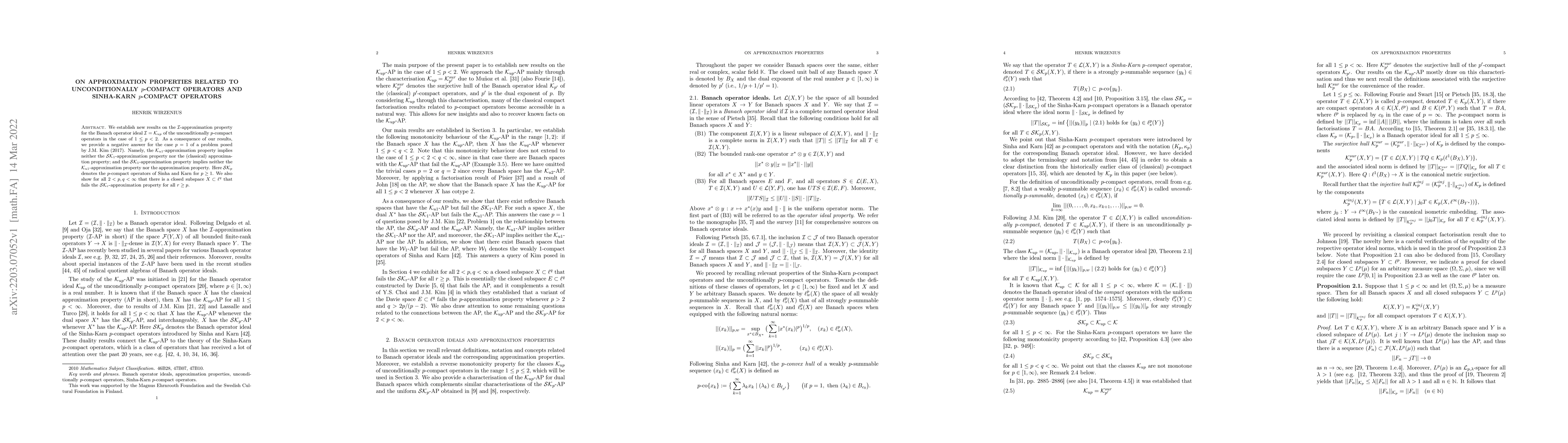 Thumbnail for On approximation properties related to unconditionally p-compact
  operators and Sinha-Karn p-compact operators