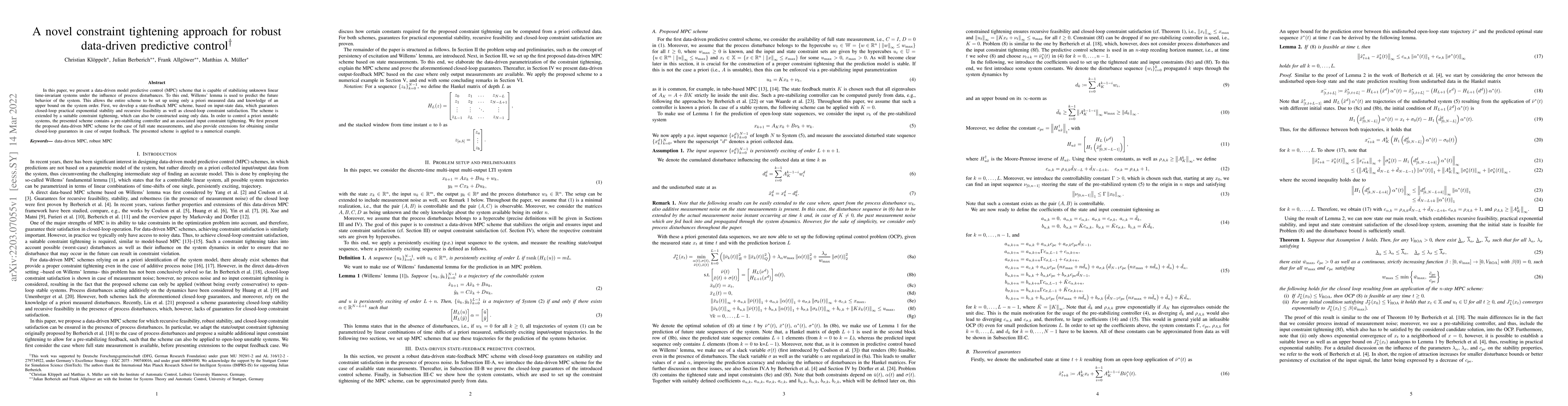 Thumbnail for A novel constraint tightening approach for robust data-driven predictive
  control