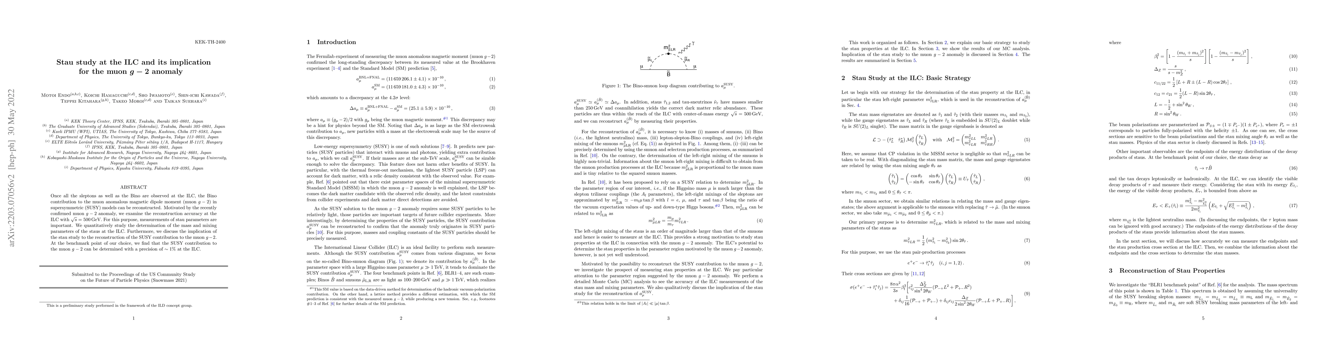 Thumbnail for Stau study at the ILC and its implication for the muon g-2 anomaly