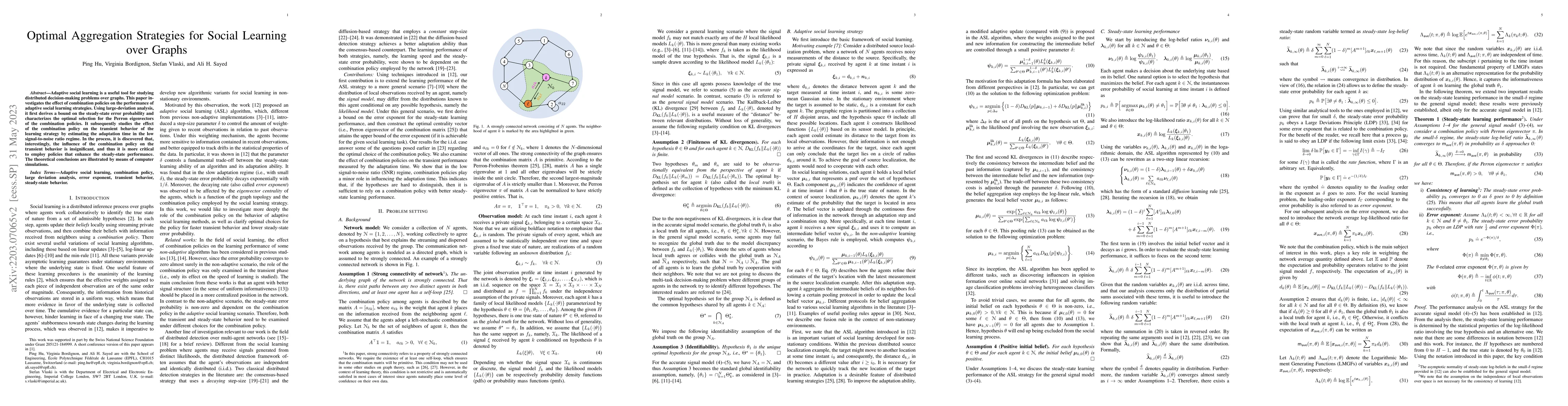 Thumbnail for Optimal Aggregation Strategies for Social Learning over Graphs