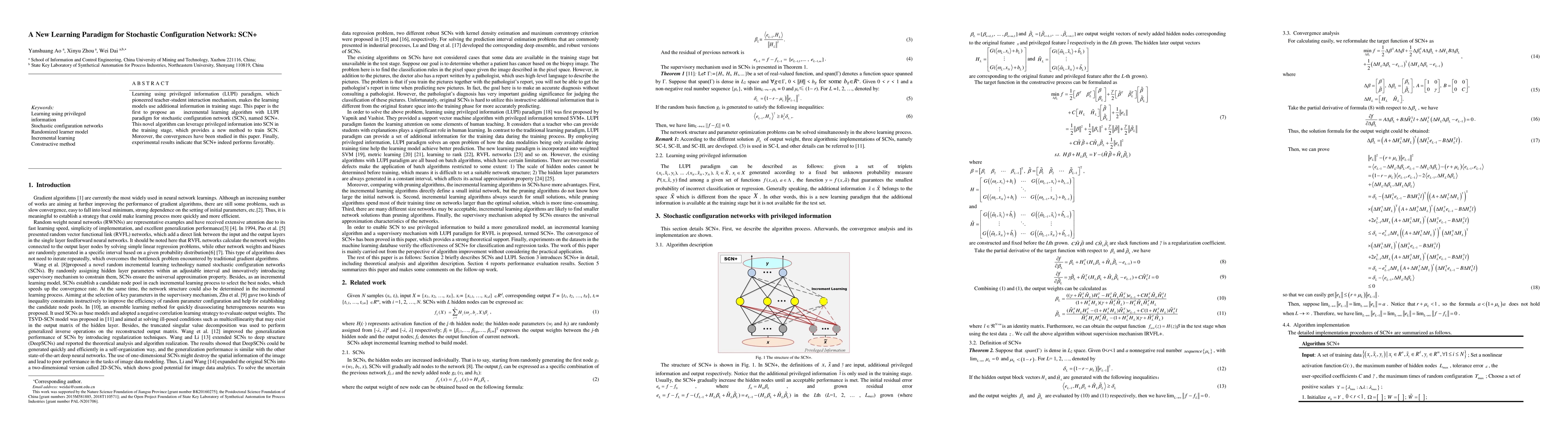 Thumbnail for A New Learning Paradigm for Stochastic Configuration Network: SCN+