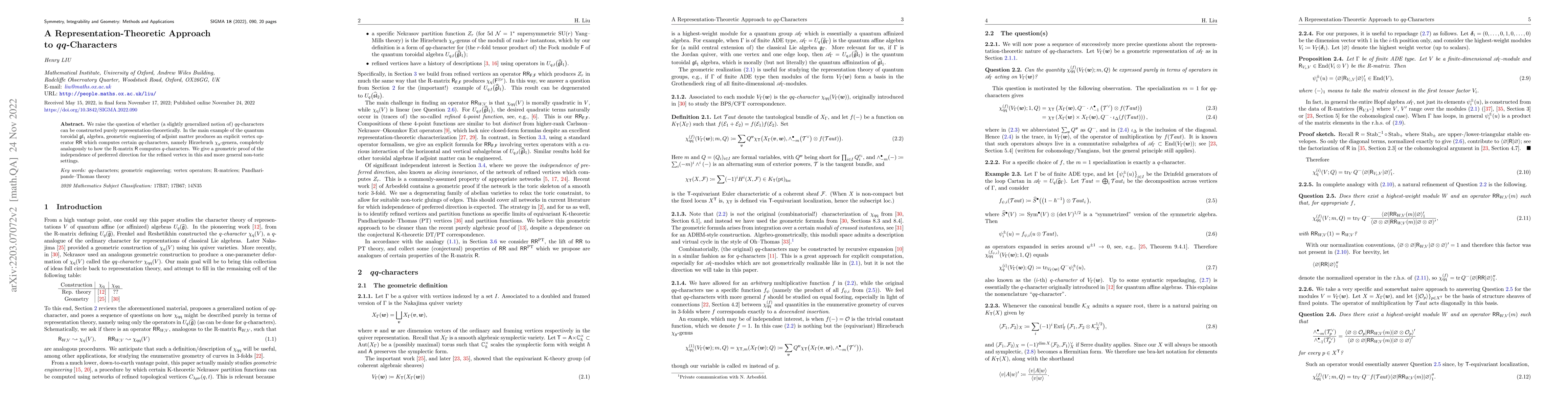 Thumbnail for A Representation-Theoretic Approach to $qq$-Characters