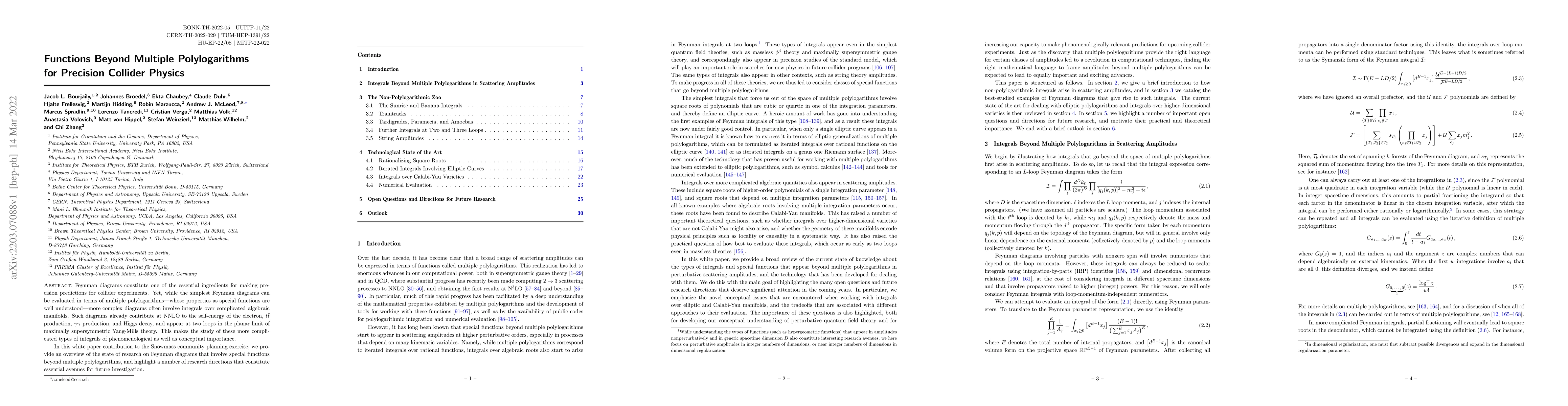 Thumbnail for Functions Beyond Multiple Polylogarithms for Precision Collider Physics