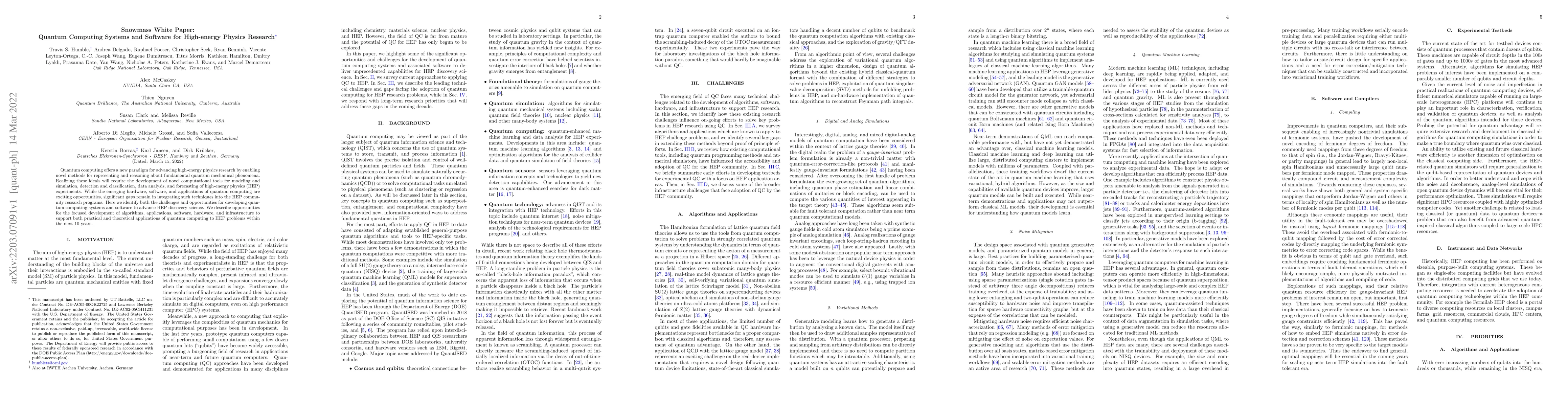 Thumbnail for Snowmass White Paper: Quantum Computing Systems and Software for
  High-energy Physics Research