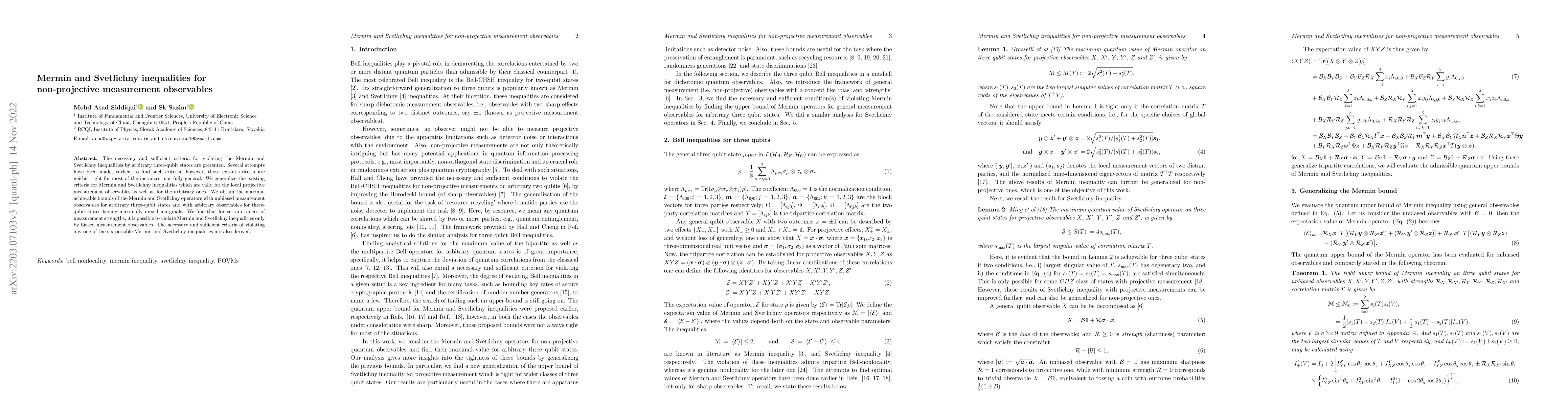 Thumbnail for Mermin and Svetlichny inequalities for non-projective measurement
  observables