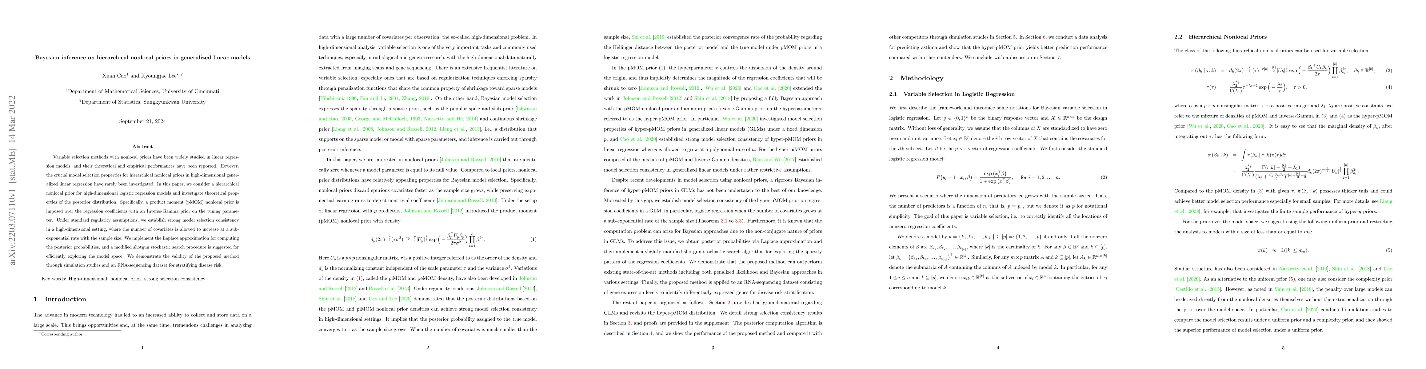 Thumbnail for Bayesian inference on hierarchical nonlocal priors in generalized linear
  models