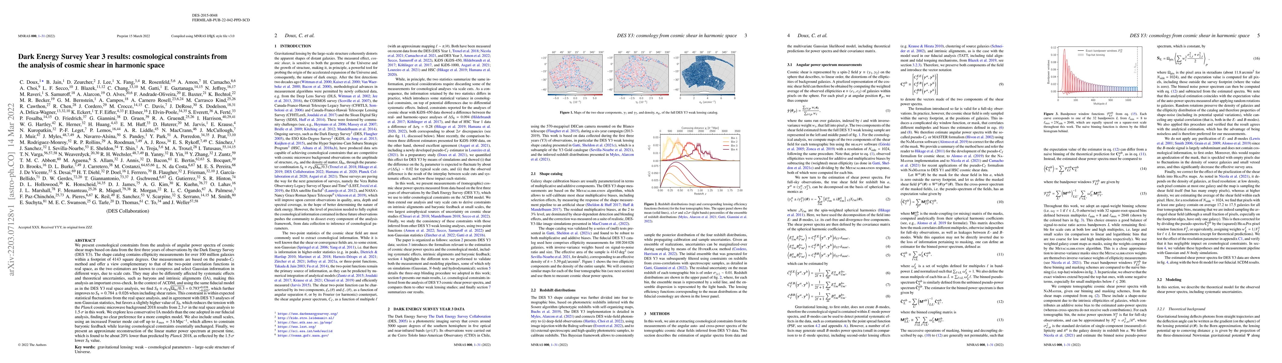 Thumbnail for Dark Energy Survey Year 3 results: cosmological constraints from the
  analysis of cosmic shear in harmonic space