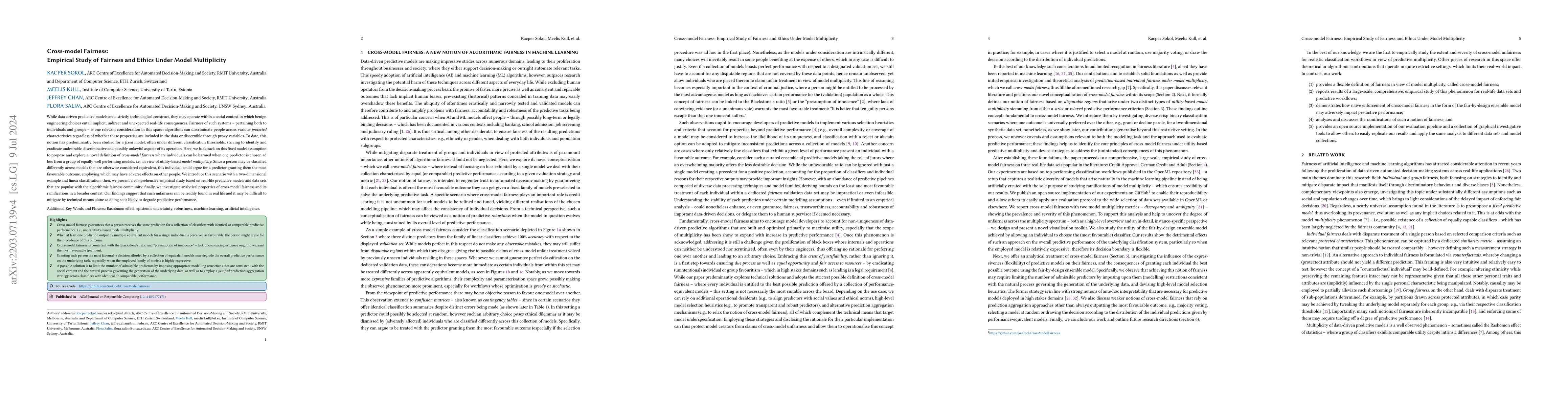 Thumbnail for Cross-model Fairness: Empirical Study of Fairness and Ethics Under Model
  Multiplicity