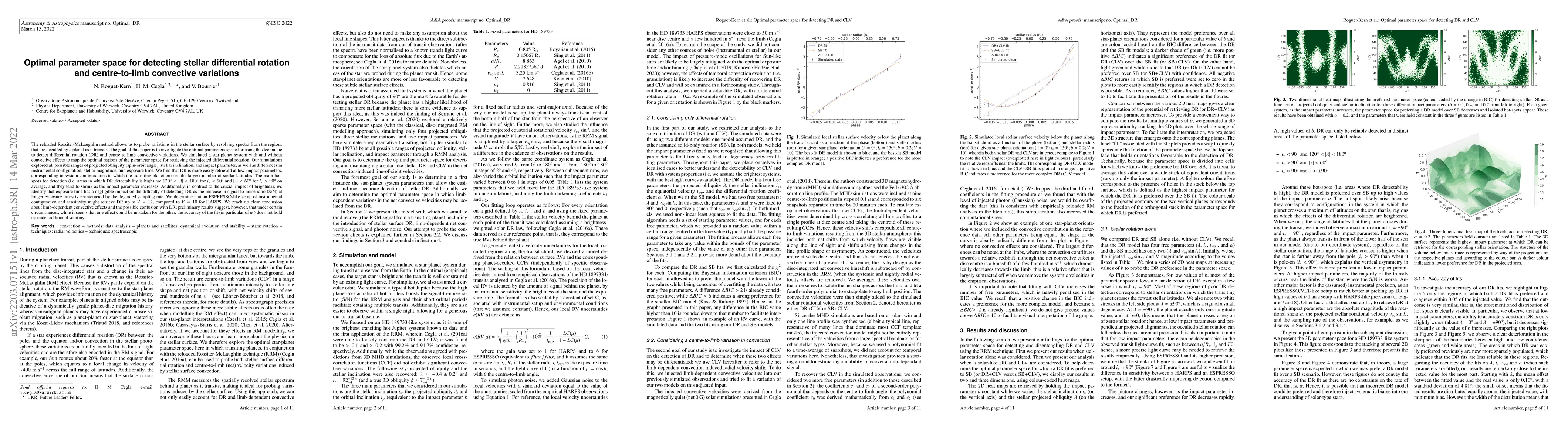 Thumbnail for Optimal parameter space for detecting stellar differential rotation and
  centre-to-limb convective variations