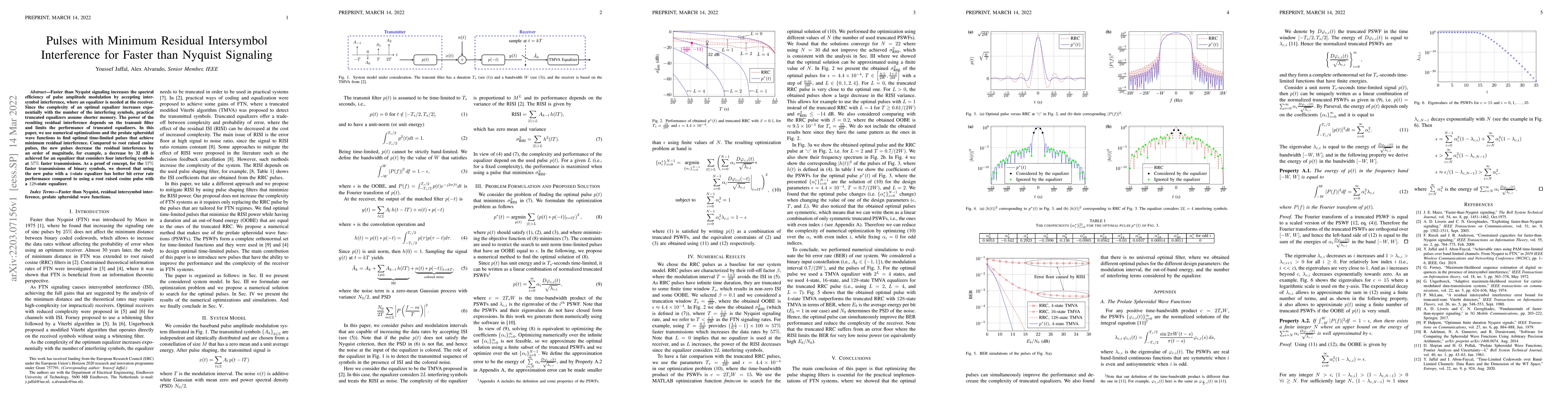 Thumbnail for Pulses with Minimum Residual Intersymbol Interference for Faster than
  Nyquist Signaling