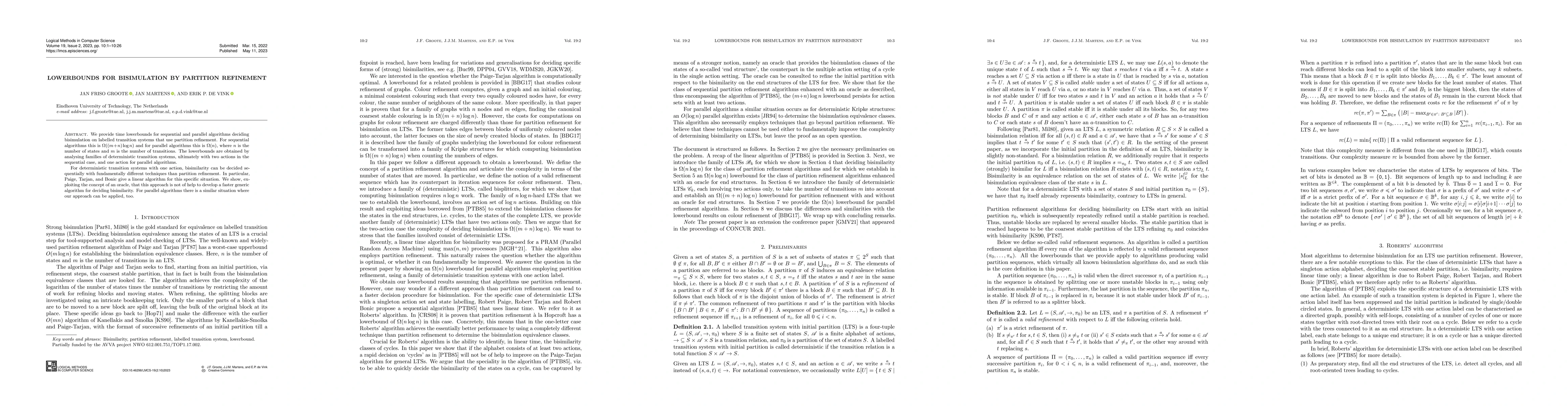 Thumbnail for Lowerbounds for Bisimulation by Partition Refinement