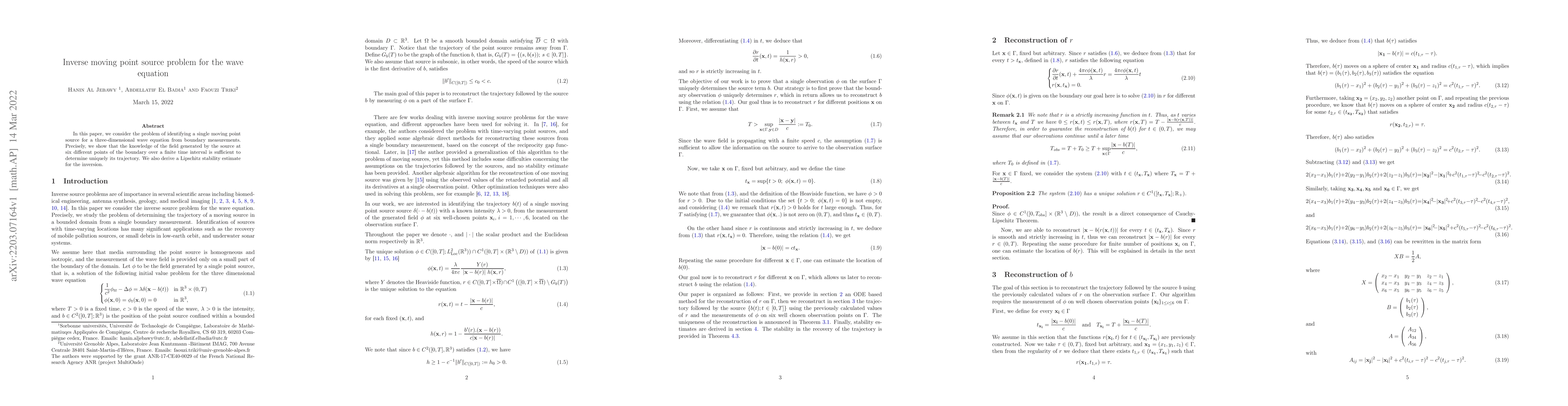 Thumbnail for Inverse moving point source problem for the wave equation