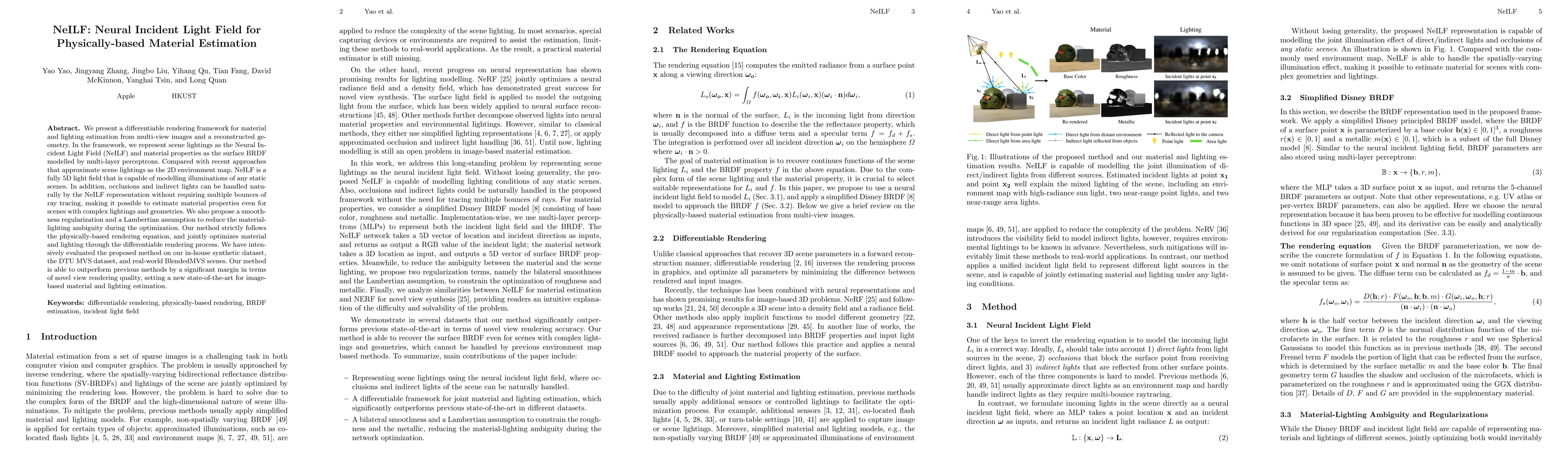 Thumbnail for NeILF: Neural Incident Light Field for Physically-based Material
  Estimation