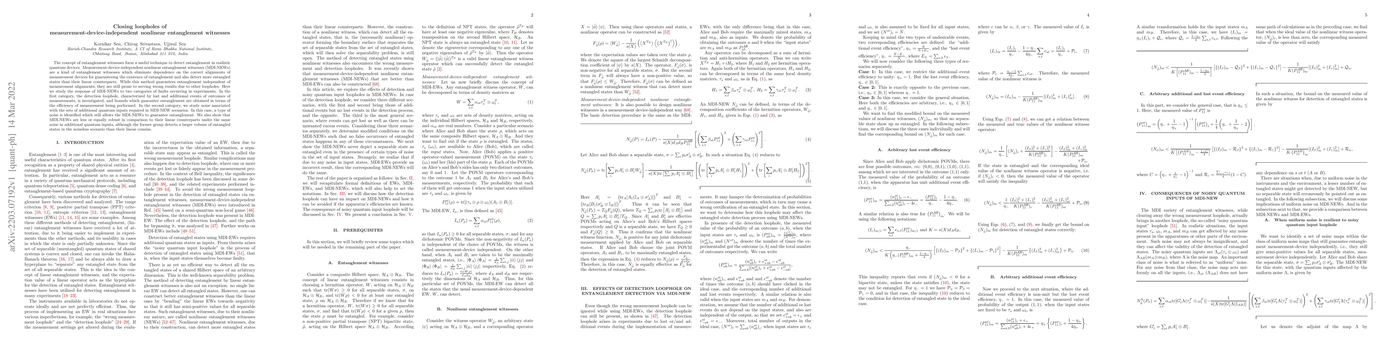 Thumbnail for Closing loopholes of measurement-device-independent nonlinear
  entanglement witnesses
