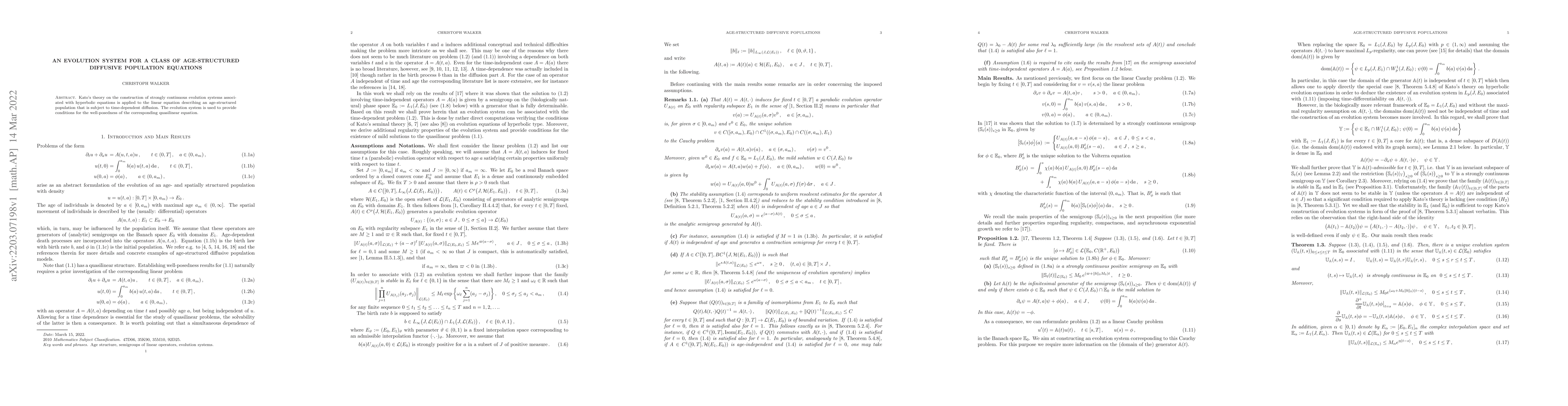 Thumbnail for An Evolution System for a Class of Age-Structured Diffusive Population
  Equations