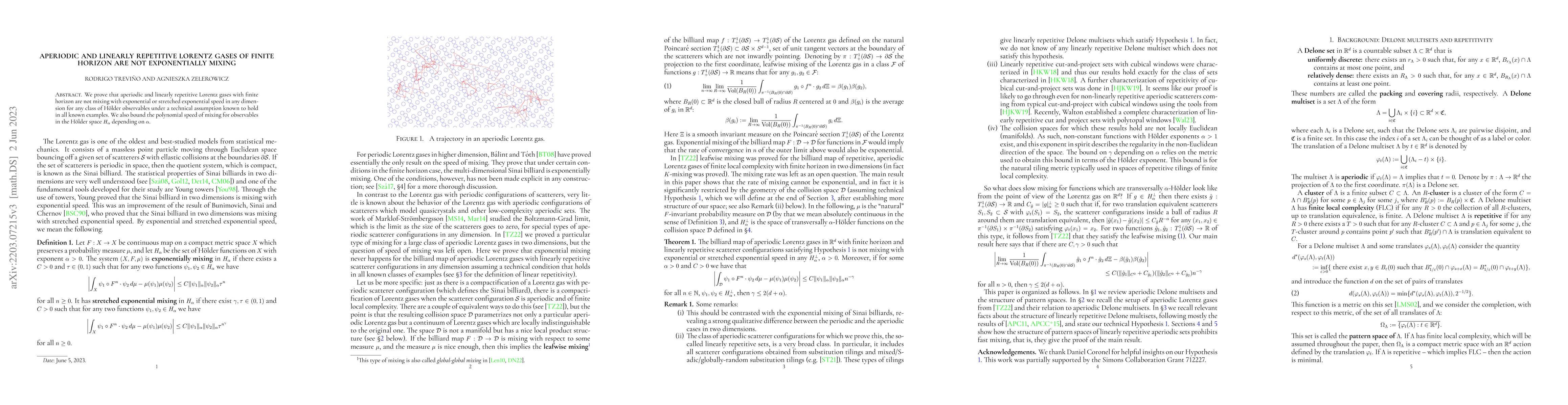 Thumbnail for Aperiodic and linearly repetitive Lorentz gases of finite horizon are
  not exponentially mixing