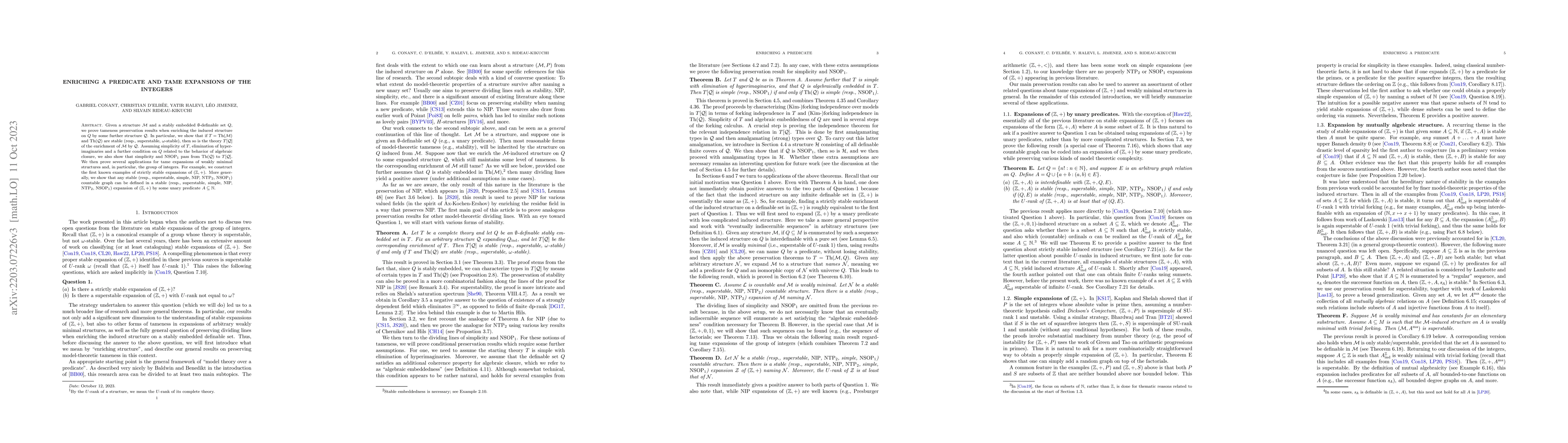 Thumbnail for Enriching a predicate and tame expansions of the integers