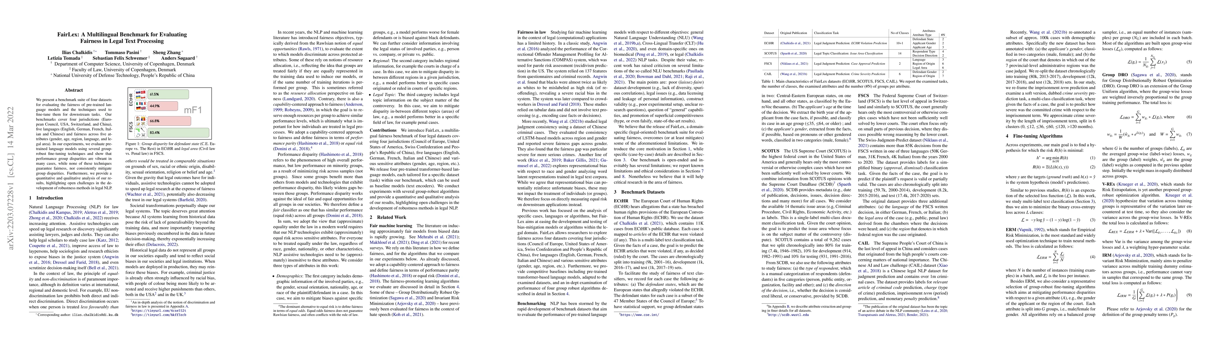 Thumbnail for FairLex: A Multilingual Benchmark for Evaluating Fairness in Legal Text
  Processing