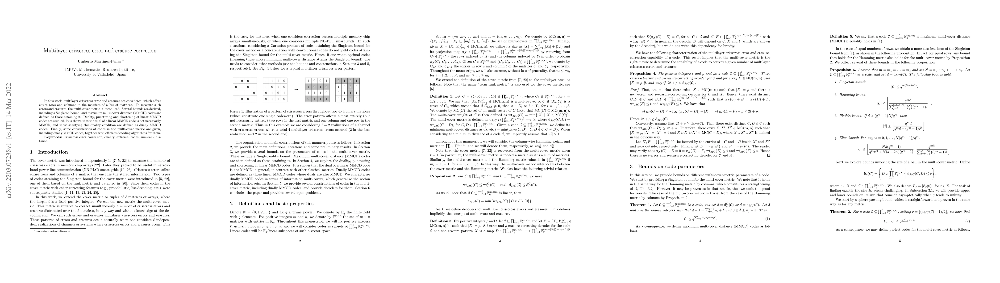 Thumbnail for Multilayer crisscross error and erasure correction