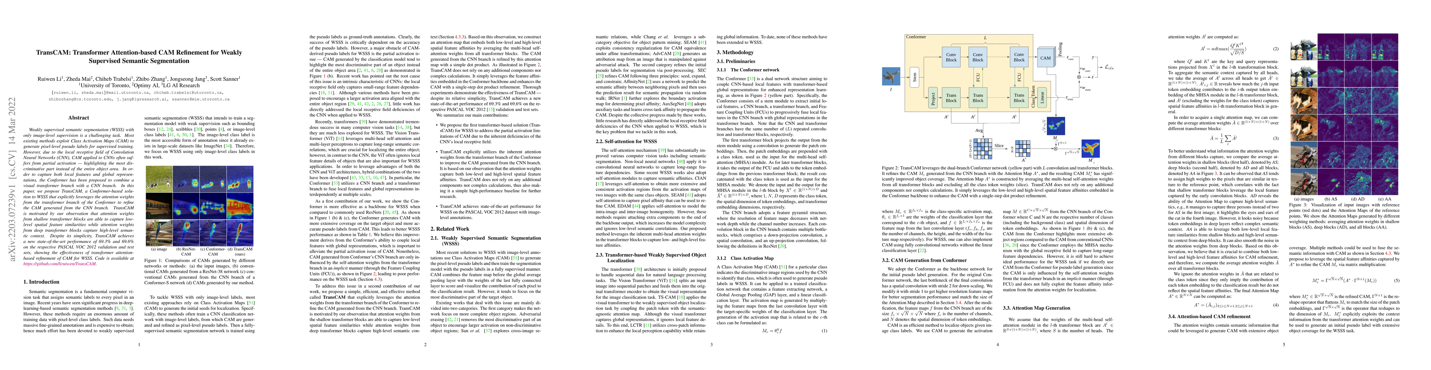 Thumbnail for TransCAM: Transformer Attention-based CAM Refinement for Weakly
  Supervised Semantic Segmentation