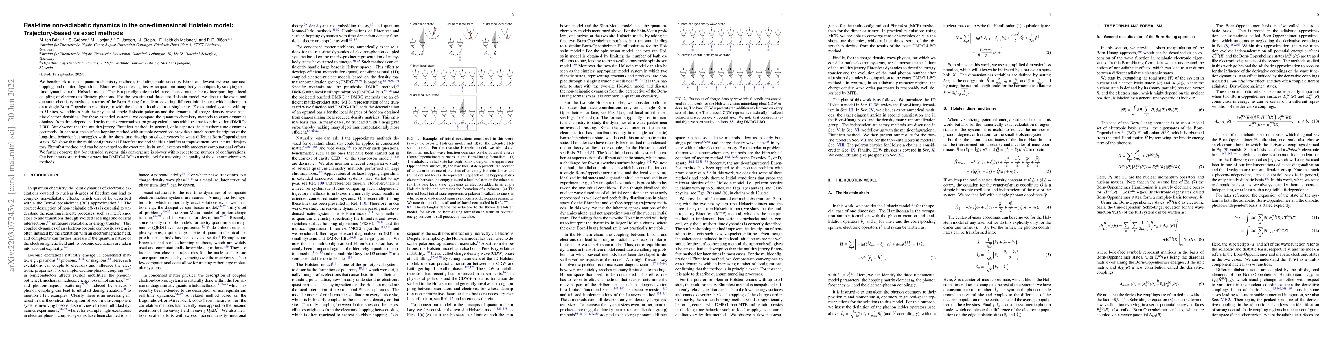 Thumbnail for Real-time non-adiabatic dynamics in the one-dimensional Holstein model:
  Trajectory-based vs exact methods