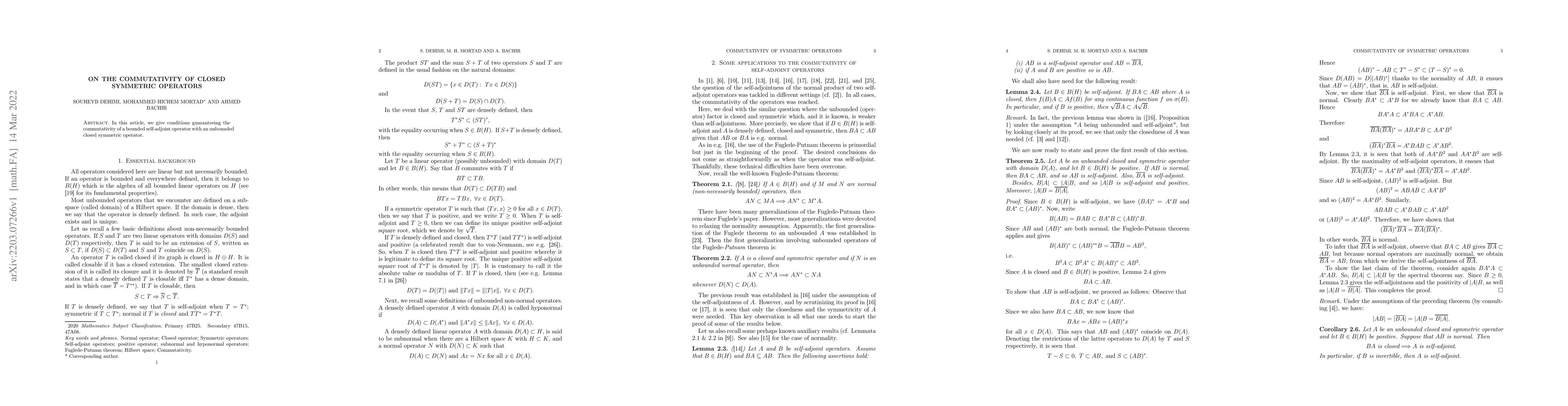 Thumbnail for On the commutativity of closed symmetric operators