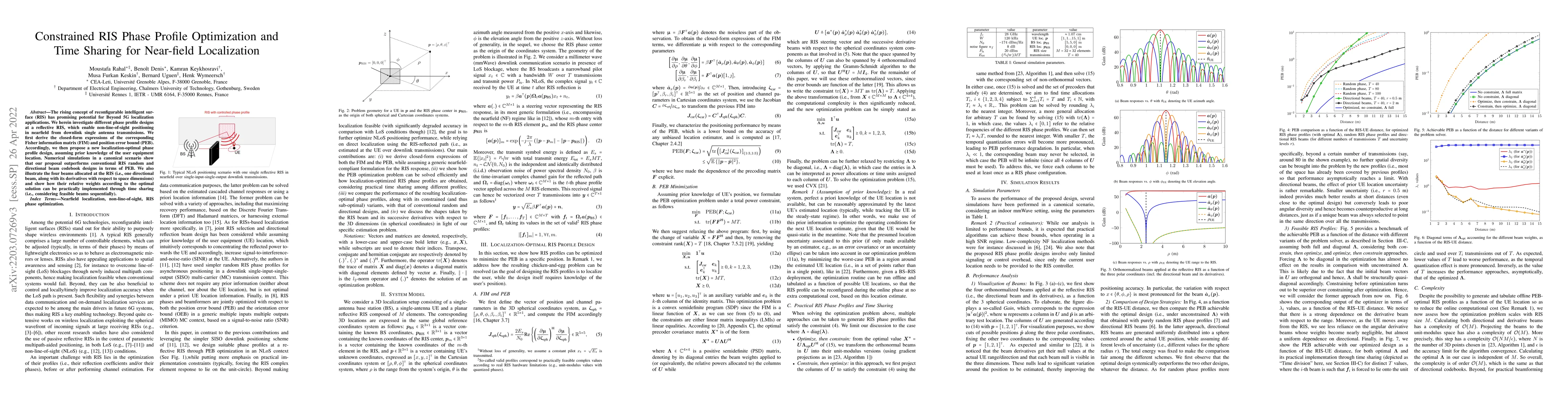 Thumbnail for Constrained RIS Phase Profile Optimization and Time Sharing for
  Near-field Localization
