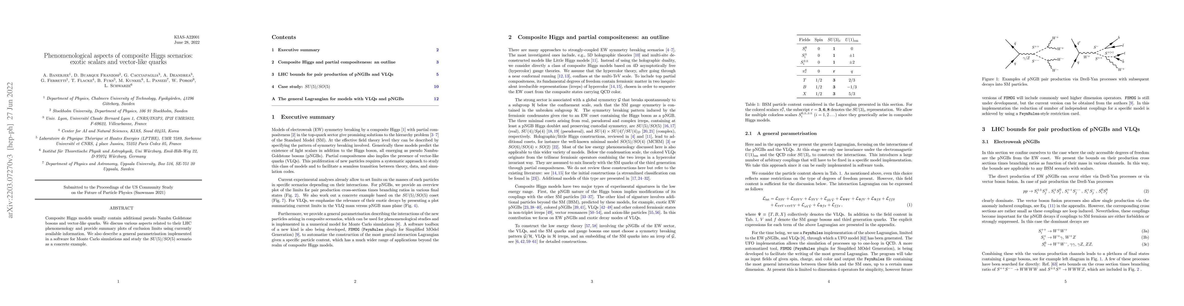 Thumbnail for Phenomenological aspects of composite Higgs scenarios: exotic scalars
  and vector-like quarks
