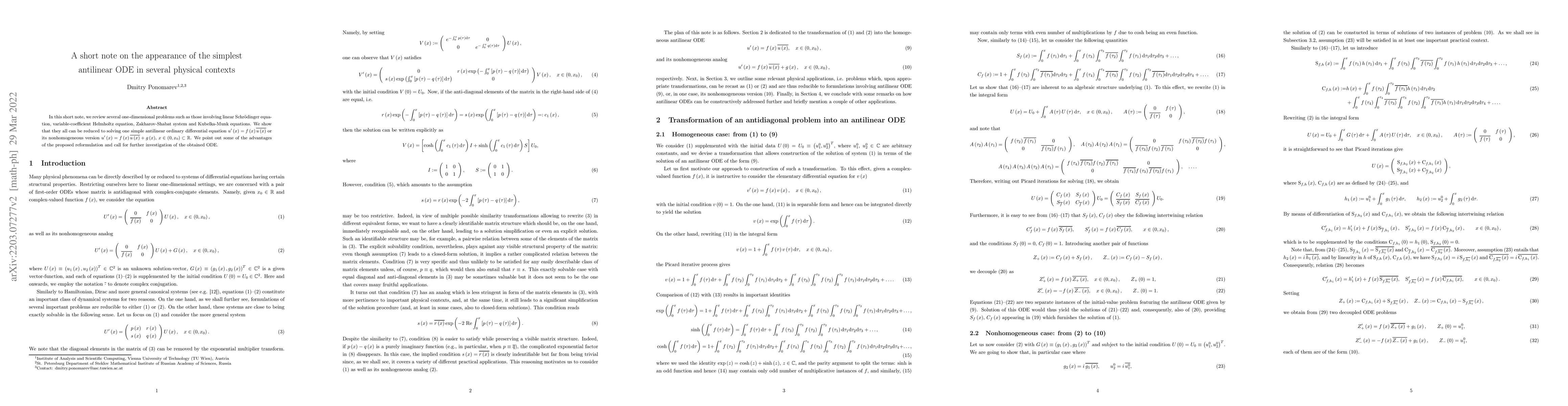Thumbnail for A short note on the appearance of the simplest antilinear ODE in several
  physical contexts