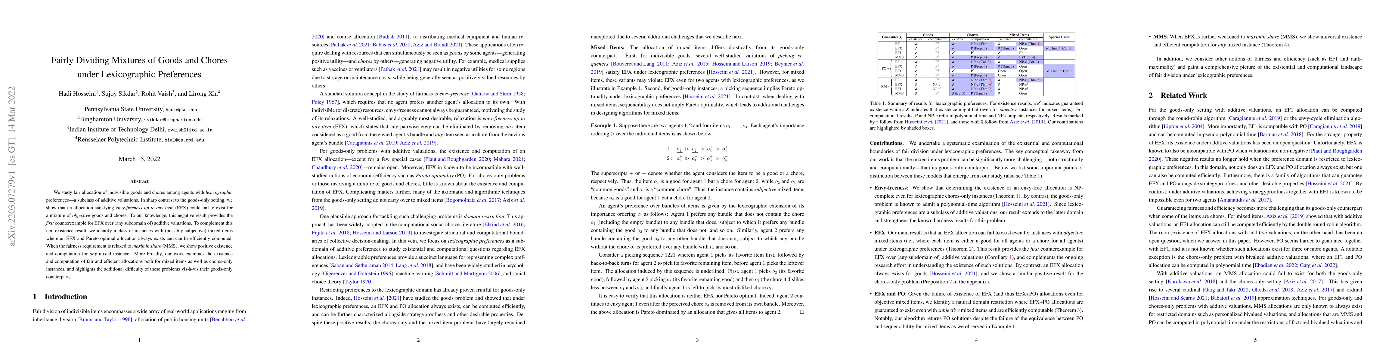 Thumbnail for Fairly Dividing Mixtures of Goods and Chores under Lexicographic
  Preferences