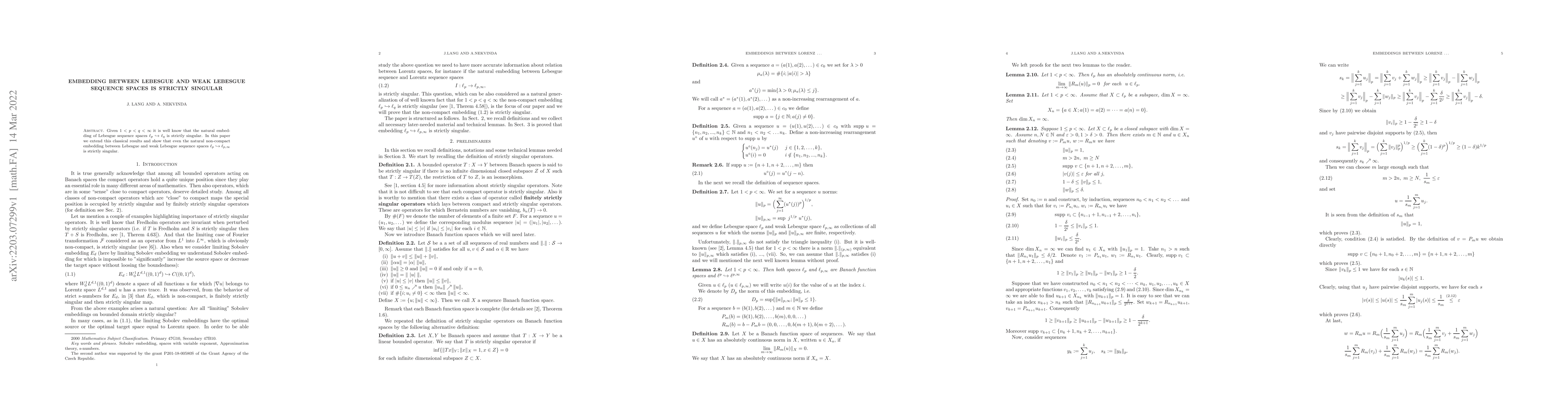 Thumbnail for Embedding between Lebesgue and weak Lebesgue sequence spaces is strictly
  singular